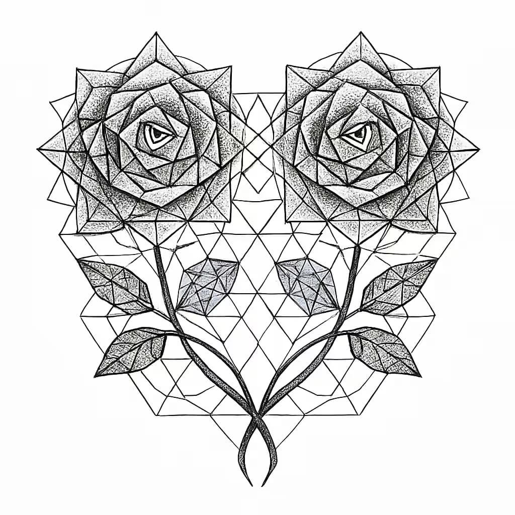 ローズタトゥー 幾何学デザインのミラーローズ