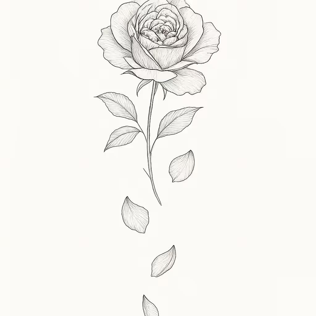 ローズタトゥー細線デザイン | 優雅なバラの魅力