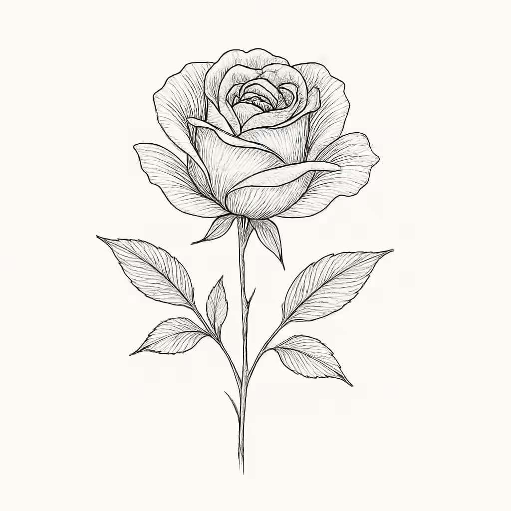 ローズタトゥー細線デザイン | 洗練された一輪の美