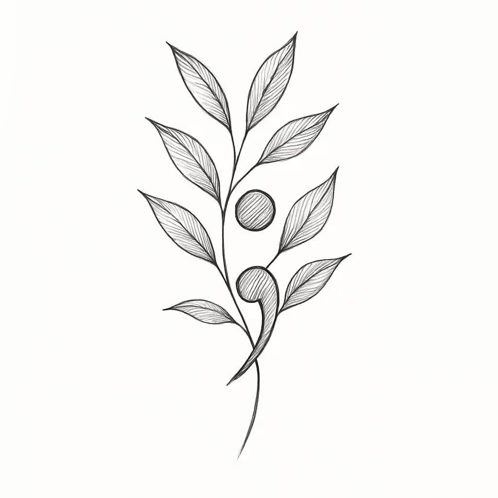 セミコロンタトゥー細線デザイン分岐葉模様