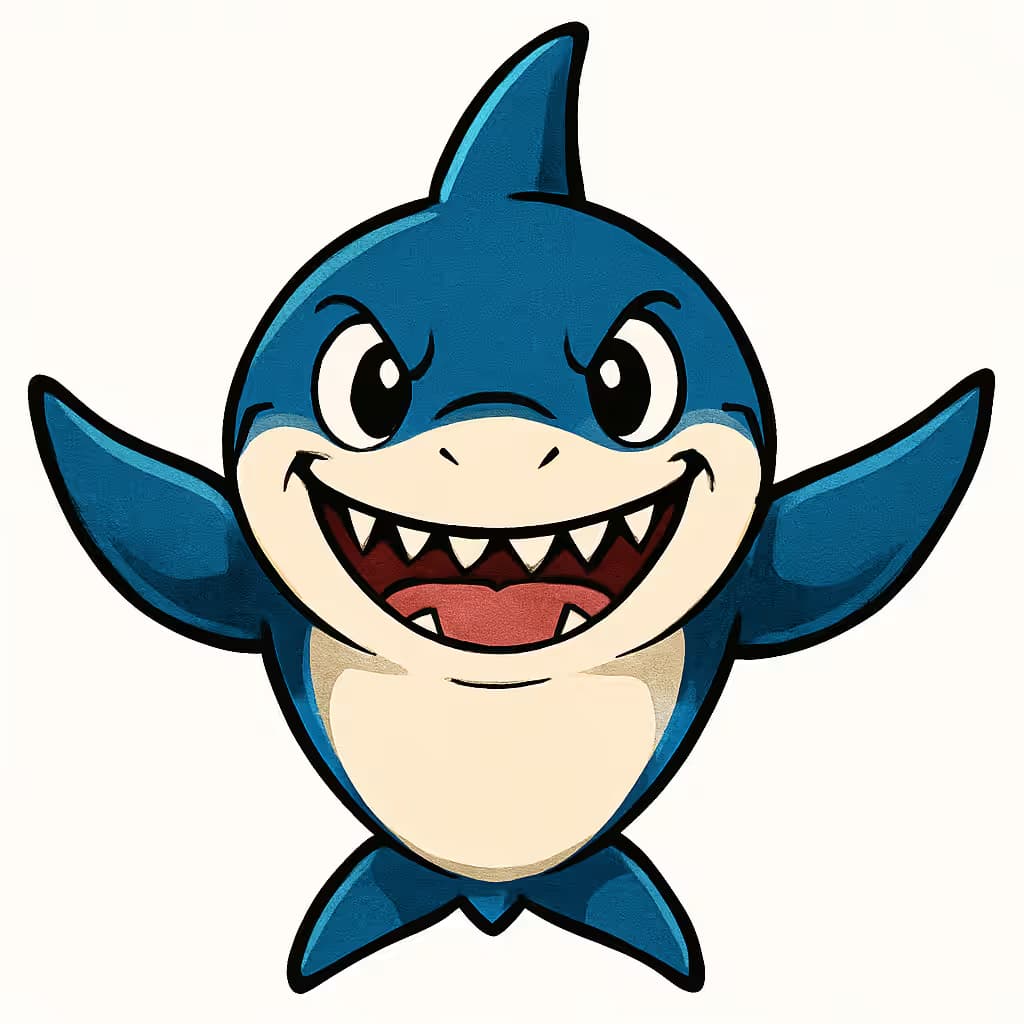 サメタトゥー アニメ風 | 冒険心あふれるデザイン