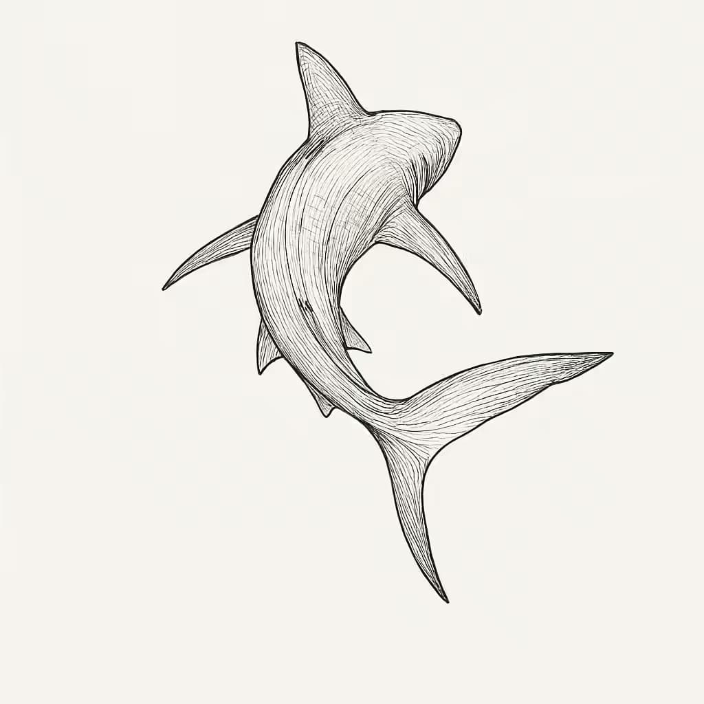 サメタトゥー細線デザイン「Shark Tail Movement」