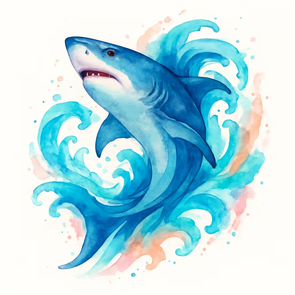 サメタトゥー 水彩波紋デザイン