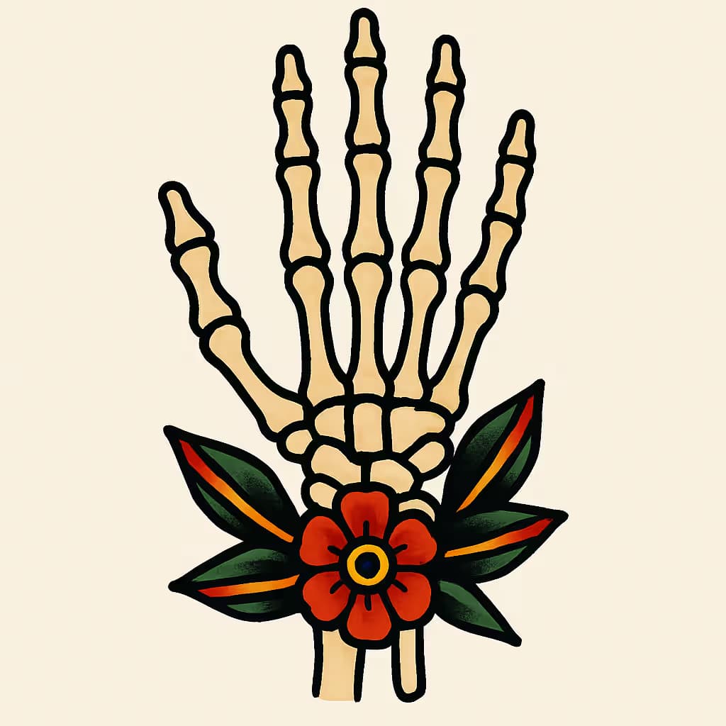 Tatuaje de mano esqueleto clásico estilo tradicional