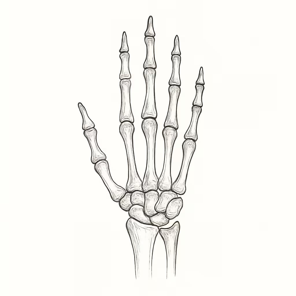 Tatuaje de mano esqueleto de líneas finas elegante