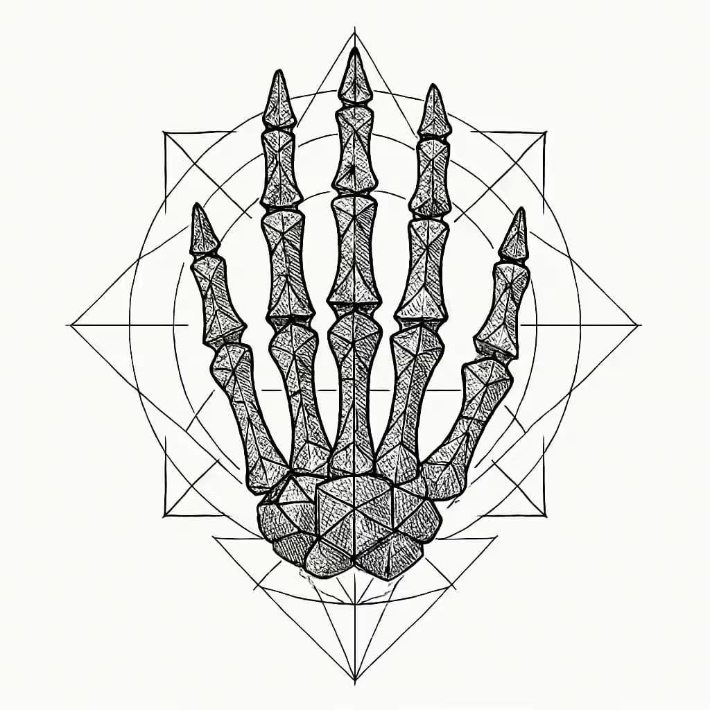 Tatuaje de mano esqueleto | Estilo geométrico y simetría moderna