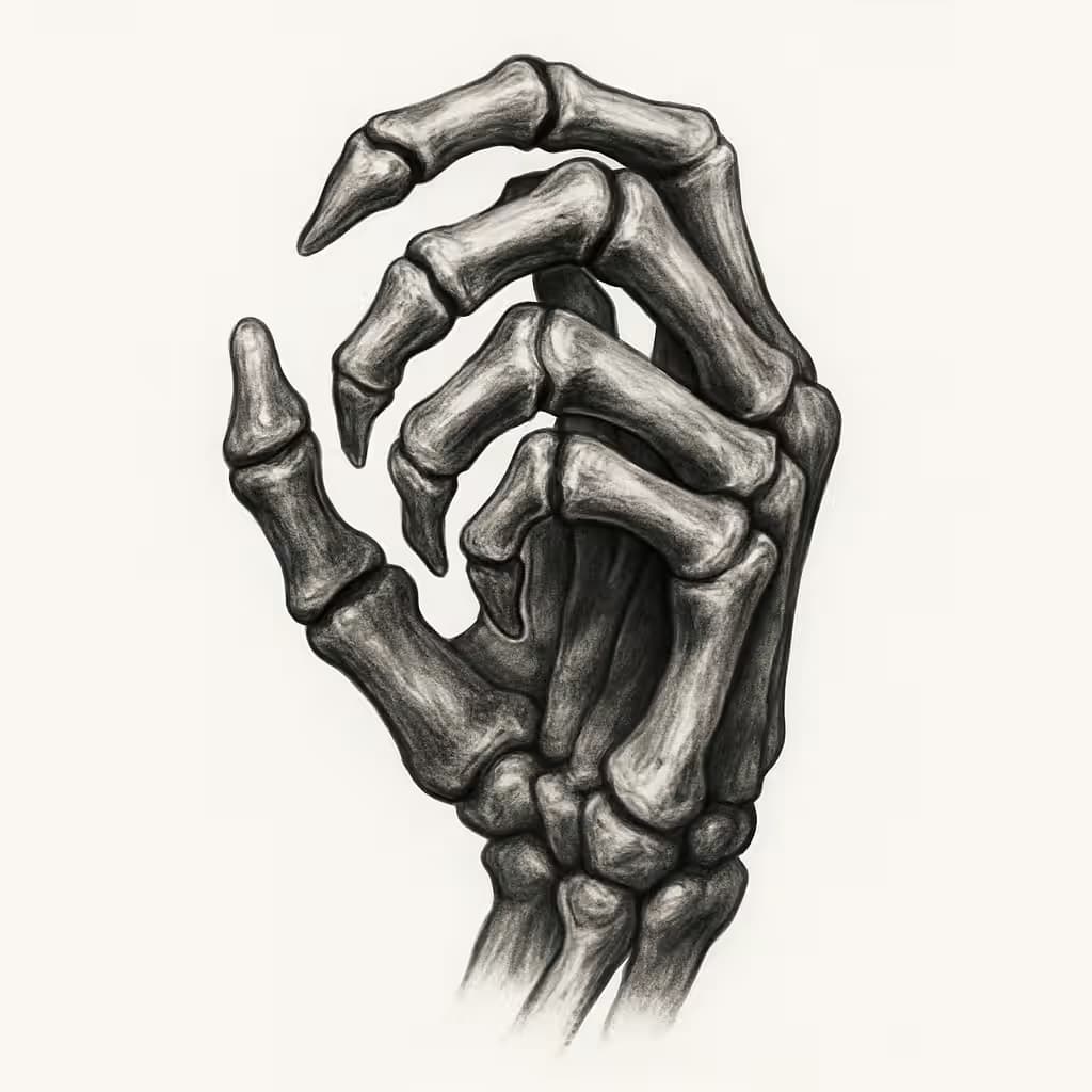 Tatuaje de mano esquelética realista y dramático