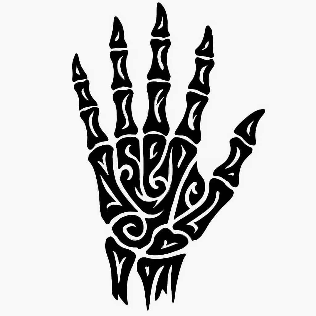 Tatuaje de mano esqueleto tribal: fuerza ancestral