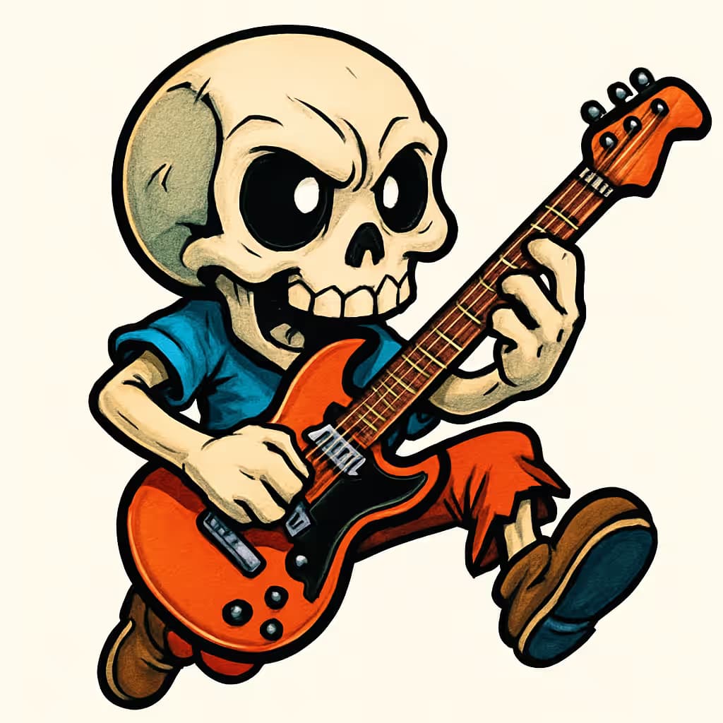 スカルタトゥー | アニメ風ギター持ちドクロ