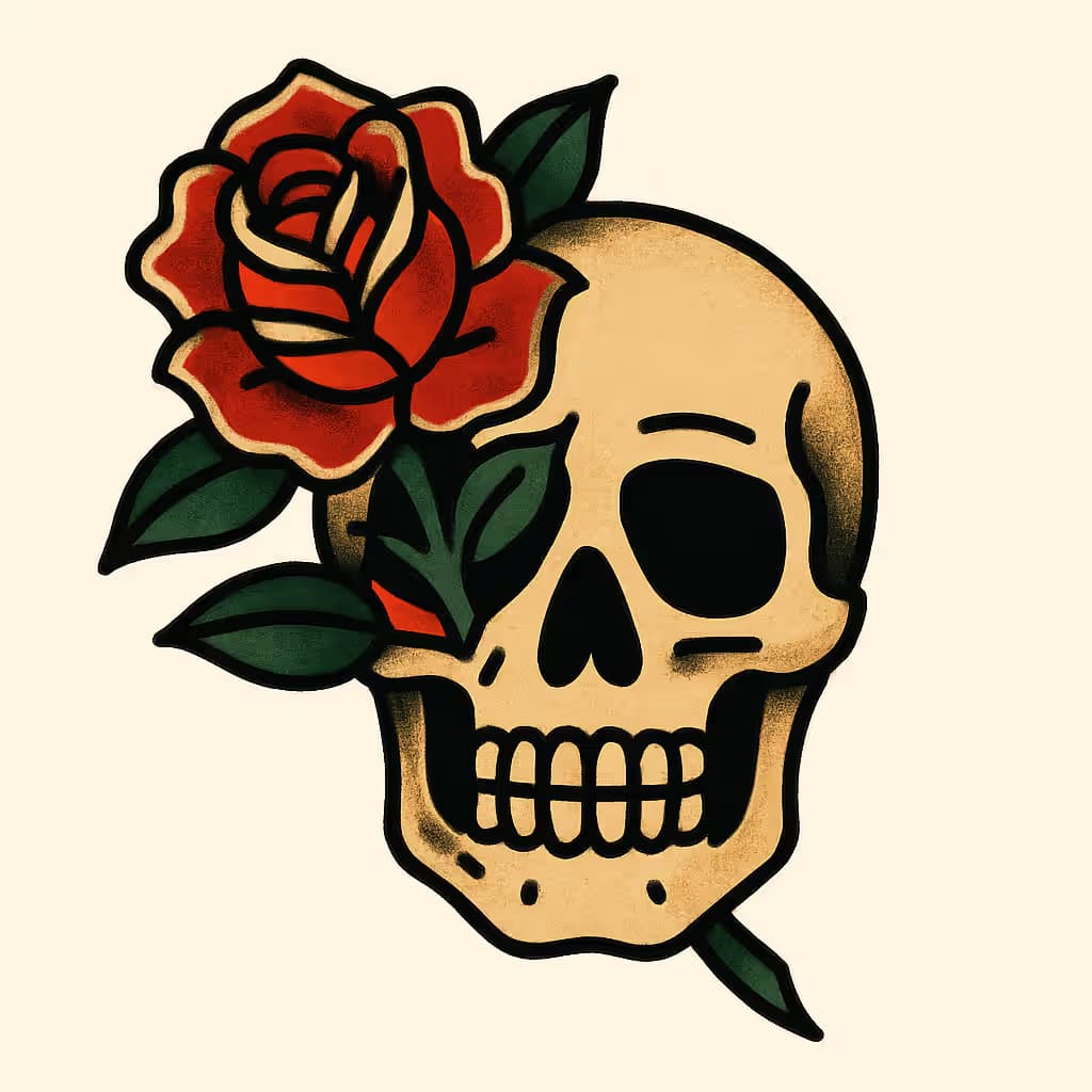 スカルタトゥー|クラシック薔薇デザイン