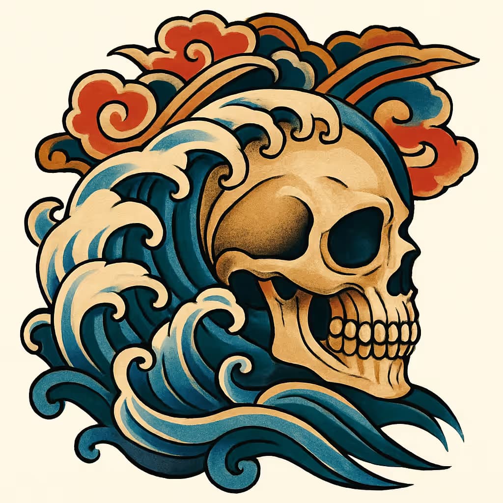 スカルタトゥーが際立つ和風デザイン