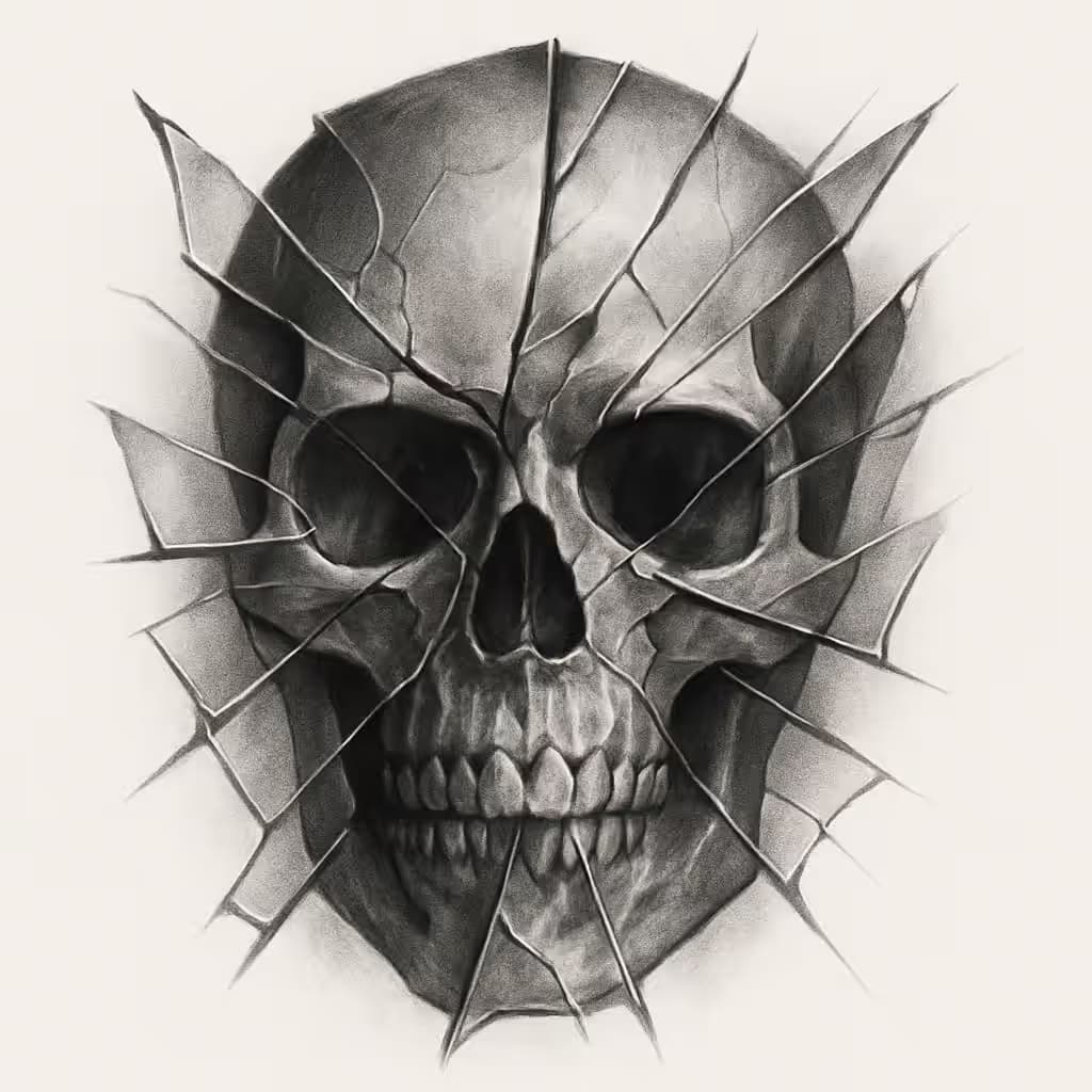 スカルタトゥー:リアリズムで魅せる破れたガラスの美