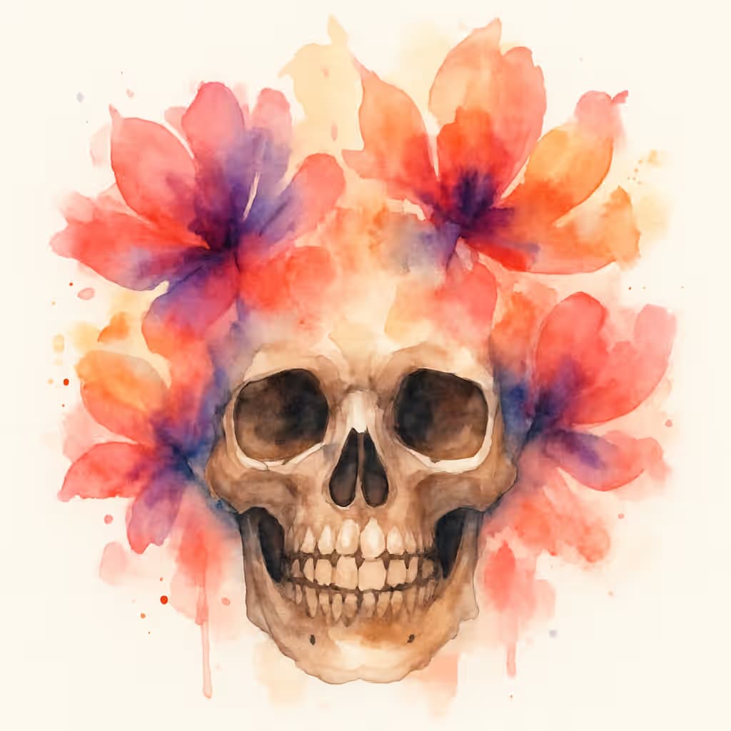 スカルタトゥー 水彩で描く鮮やかな再生のデザイン