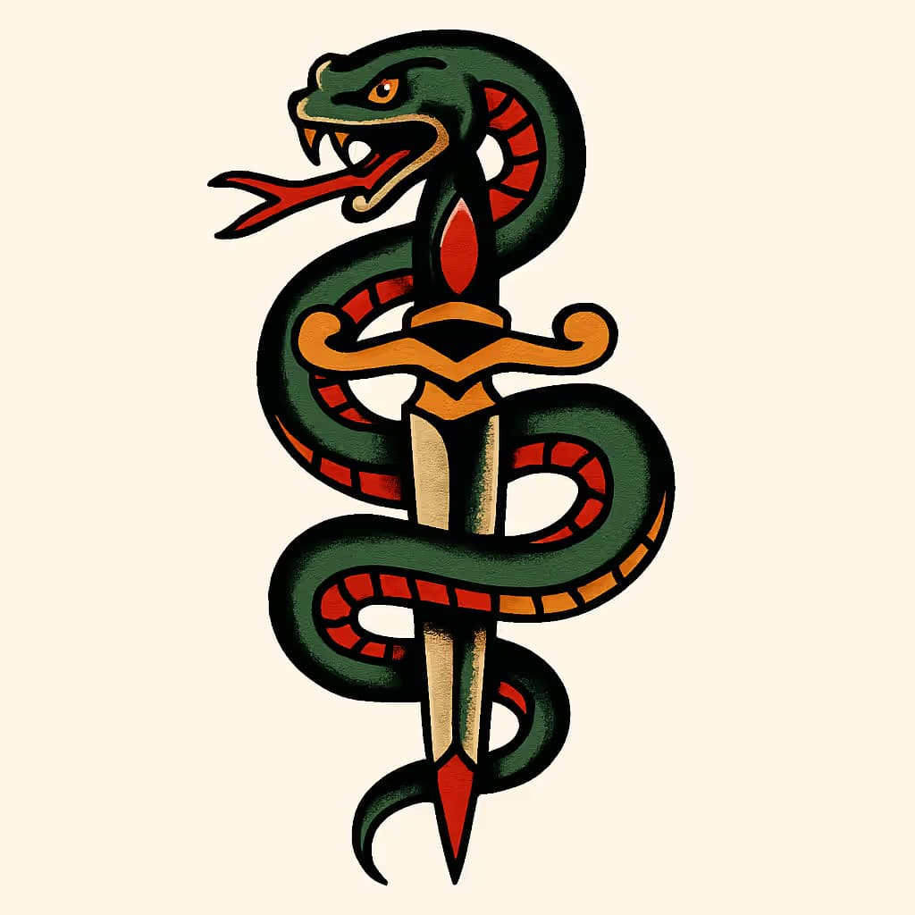 スネークタトゥーのアメリカントラディショナルデザイン