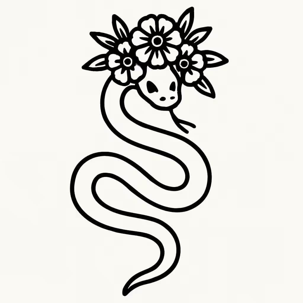 スネークタトゥー 優雅なボタニカルクラウンデザイン