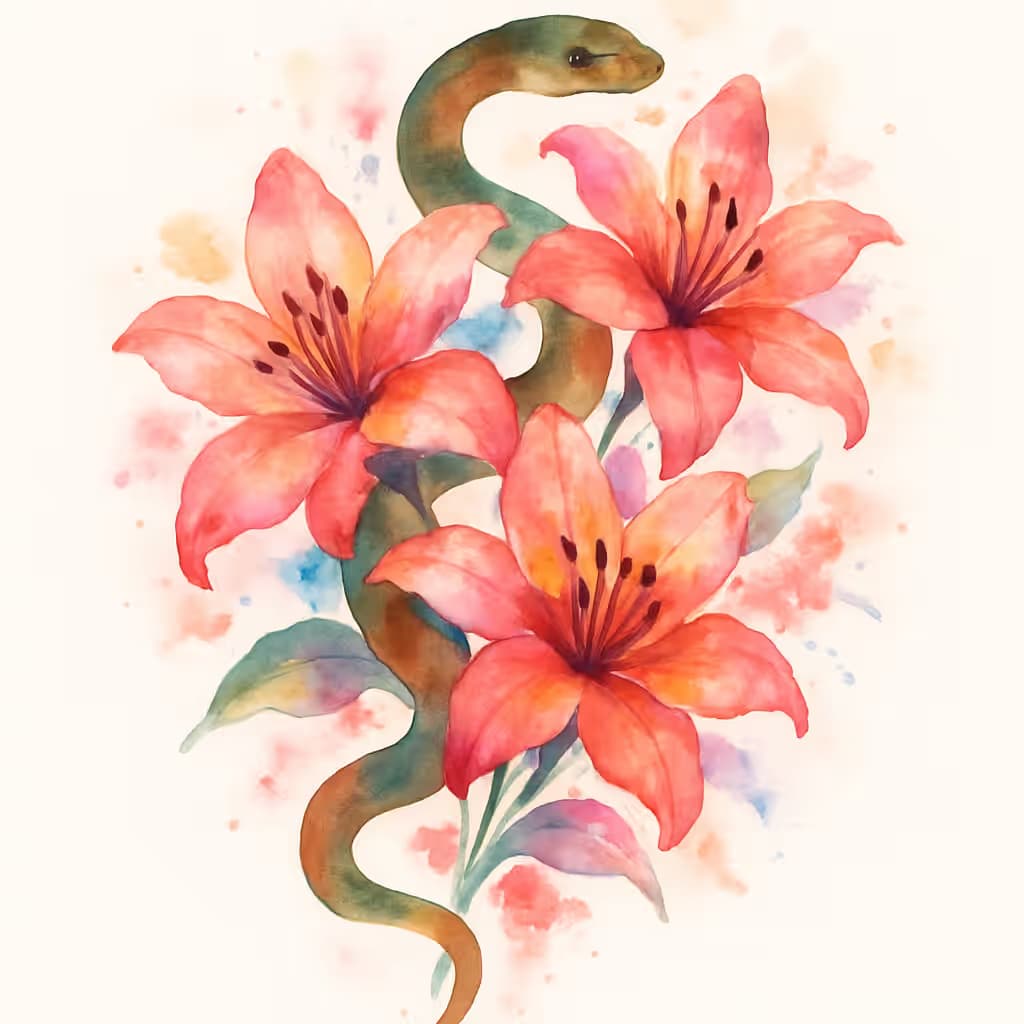 スネークタトゥー 水彩で魅せる幻想的デザイン