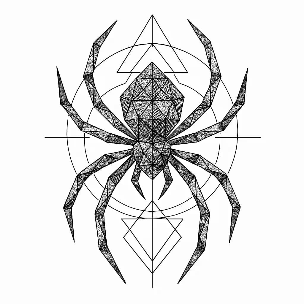 スパイダー タトゥー 幾何学的な精密デザイン