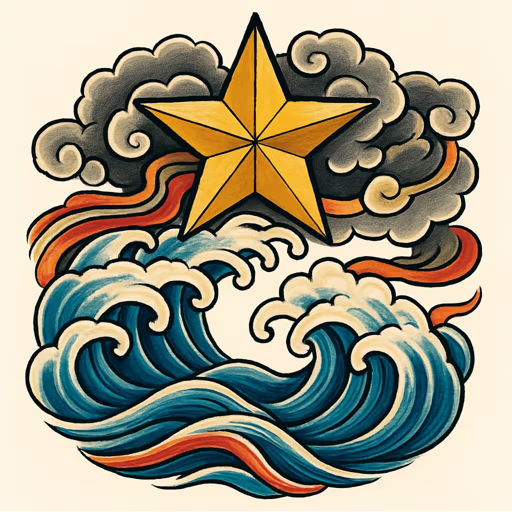 星のタトゥー | 日式波紋が導くデザイン