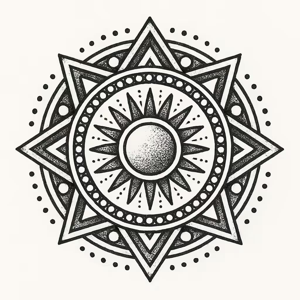 太陽のタトゥー | 幾何学的な調和デザイン