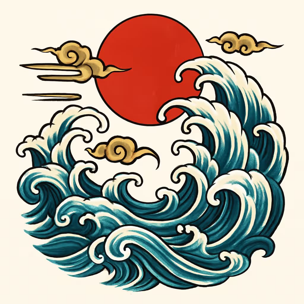 太陽のタトゥー | 日本風波紋デザイン