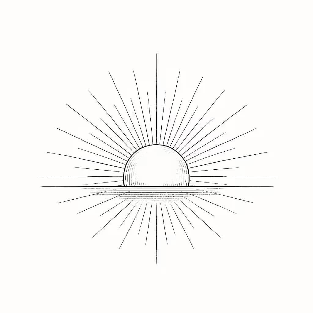 太陽のタトゥー | 細線スタイル新しい始まり