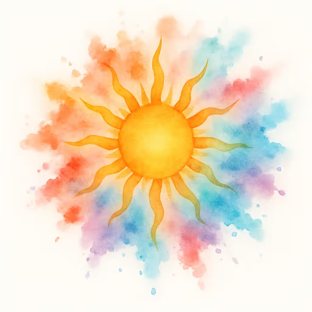 太陽のタトゥー | 水彩の鮮やかなデザイン