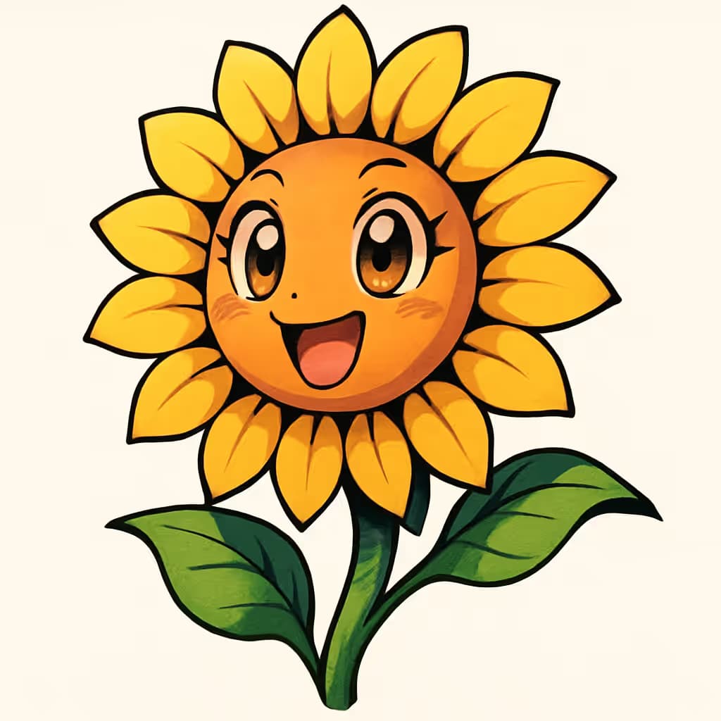 ひまわりタトゥー アニメ風表情デザイン