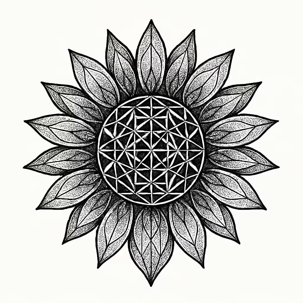 ひまわりタトゥー 幾何学模様で魅せる洗練デザイン