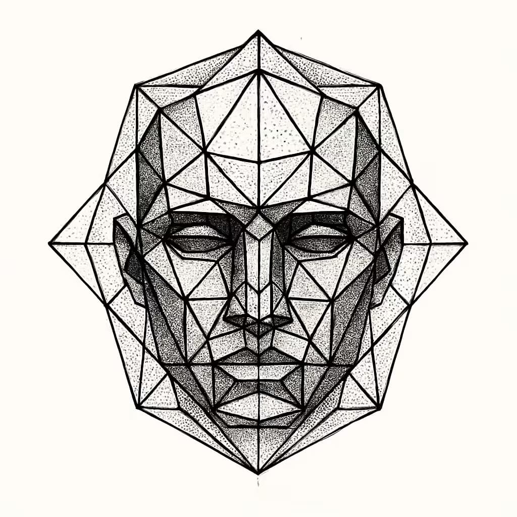 フェイス入りタトゥー 幾何学的な構成美デザイン