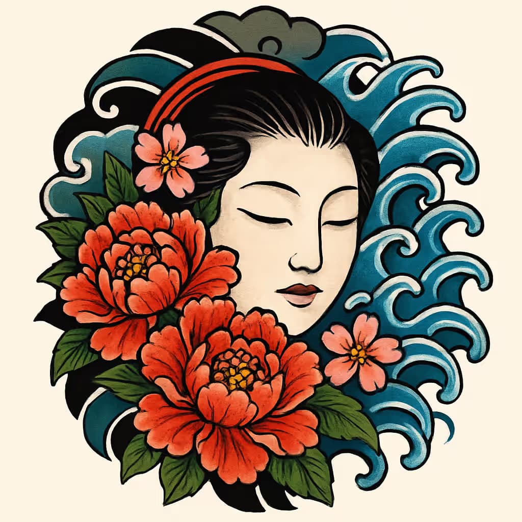 顔のタトゥー 日本伝統花 | 落ち着きと自然美