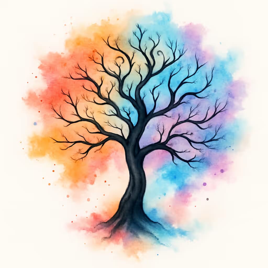 生命の樹タトゥー 水彩アートの鮮やかデザイン