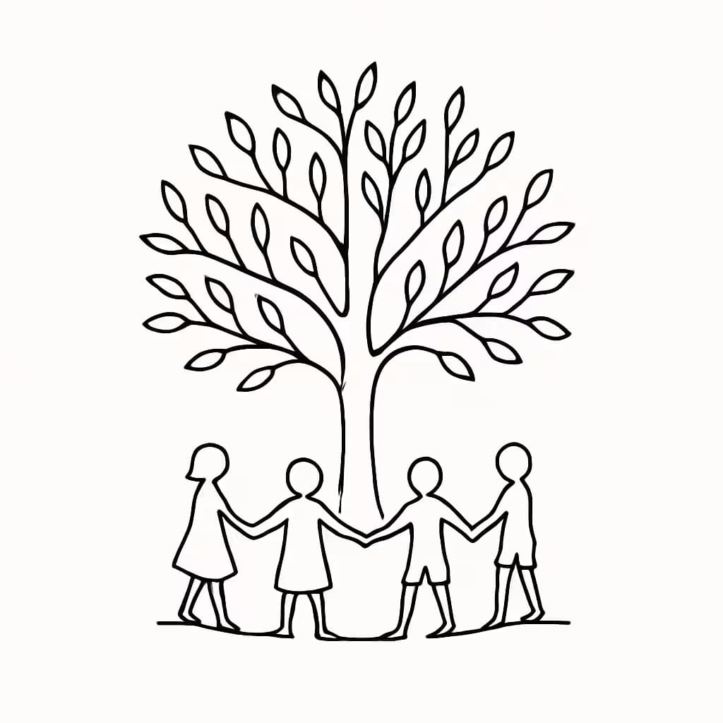 生命の樹タトゥー ミニマリストの子供たちの踊る樹