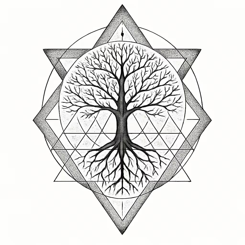 生命の樹タトゥー 幾何学デザインの新しい美