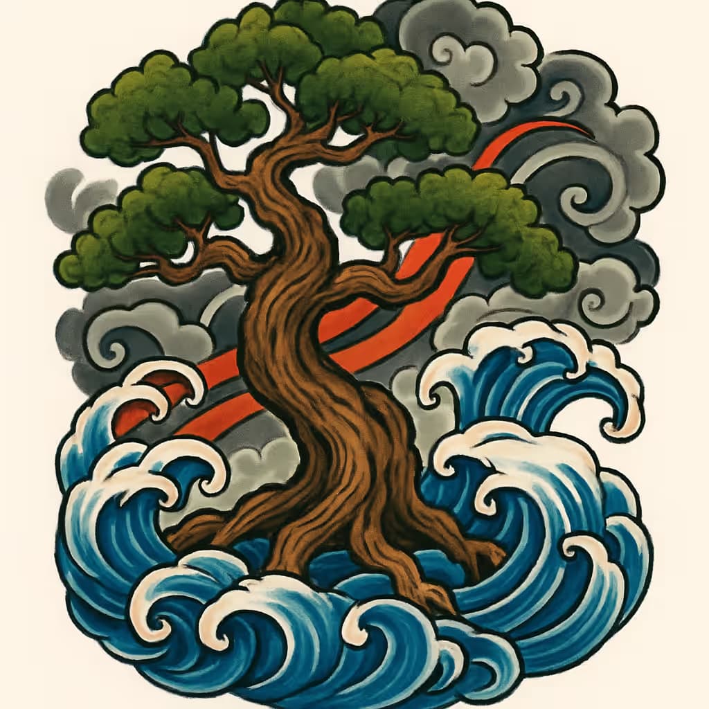 生命の樹タトゥー | 日本伝統波紋デザイン