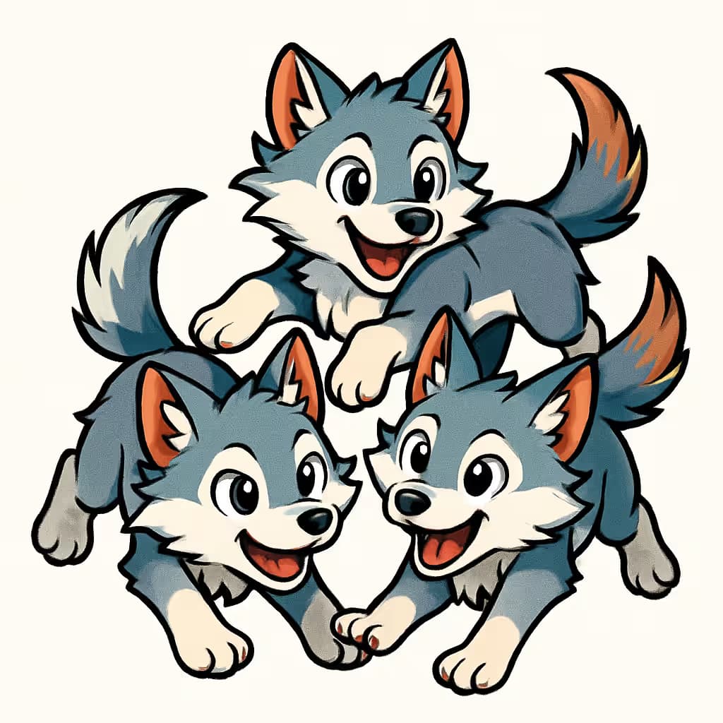 ウルフタトゥー アニメ風 独創的な狼パックデザイン