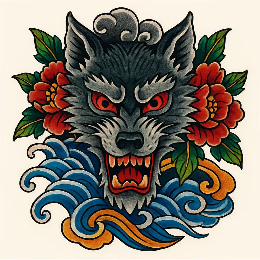 狼のタトゥー | 日本風マスクデザイン
