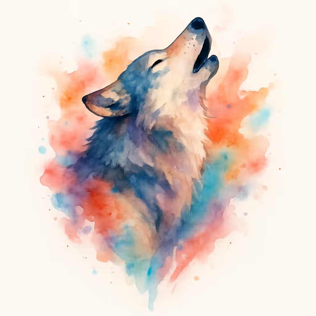 ウルフタトゥー 水彩風 狼の咆哮デザイン